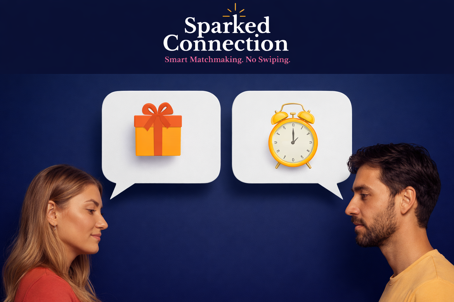 A couple facing each other with icons representing love languages